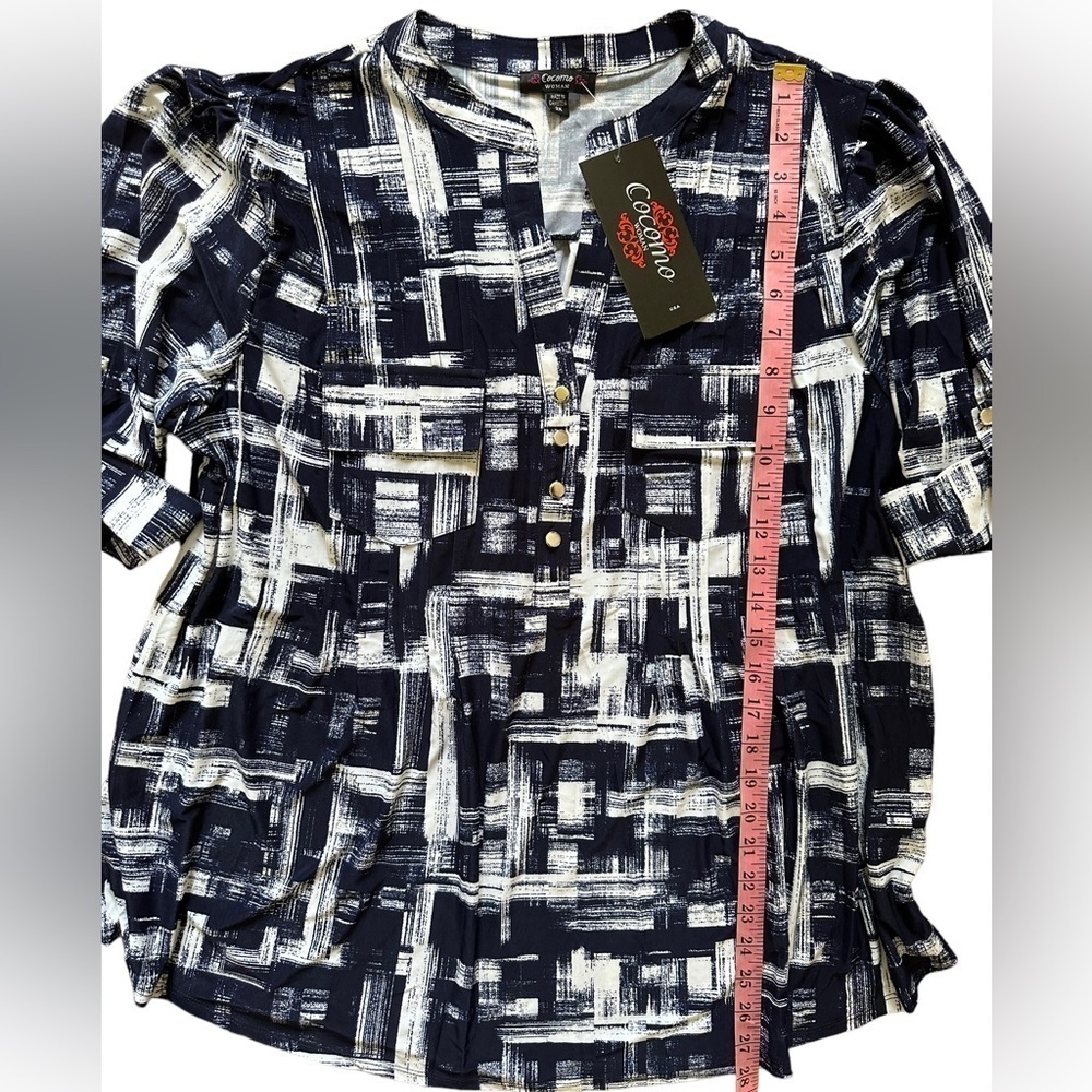 COCOMO 2X Blue White Plus Size elbow sleeve women's Blouse top tun… - Picture 8 of 10
